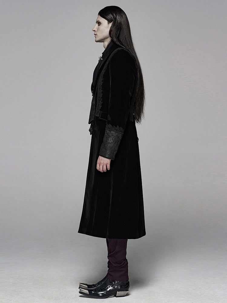 Black Men's Gothic Medium Length Jacket