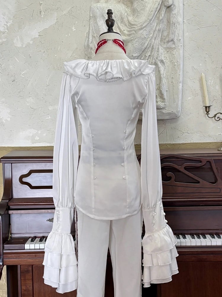 Chemise Ouji à manches gigot avec volants en cascade - Couronne de Roses