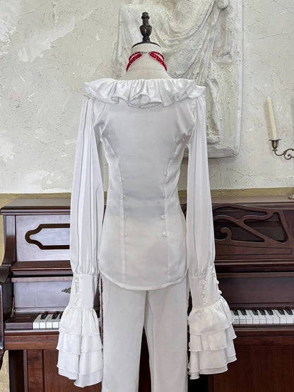 Chemise Ouji à manches gigot avec volants en cascade - Couronne de Roses