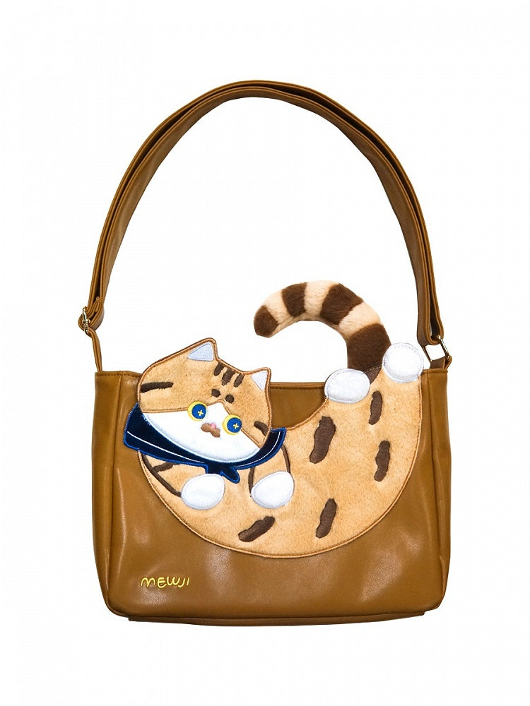 かわいい猫のデザインのブラウンのクロスボディバッグ