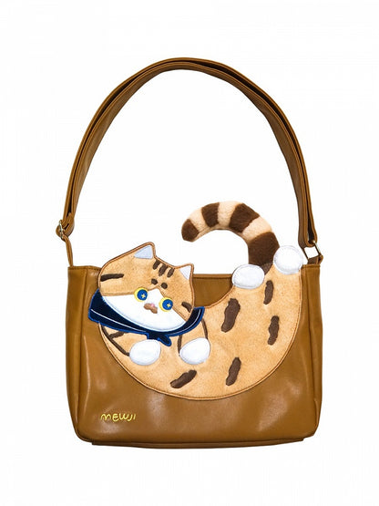 かわいい猫のデザインのブラウンのクロスボディバッグ