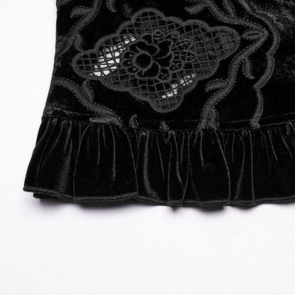 Shirt Retro Black Embroidered Velvet