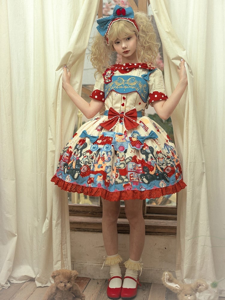 Puppy's Toy House Creamy High Waist Sweet Lolita JSK / Full Set