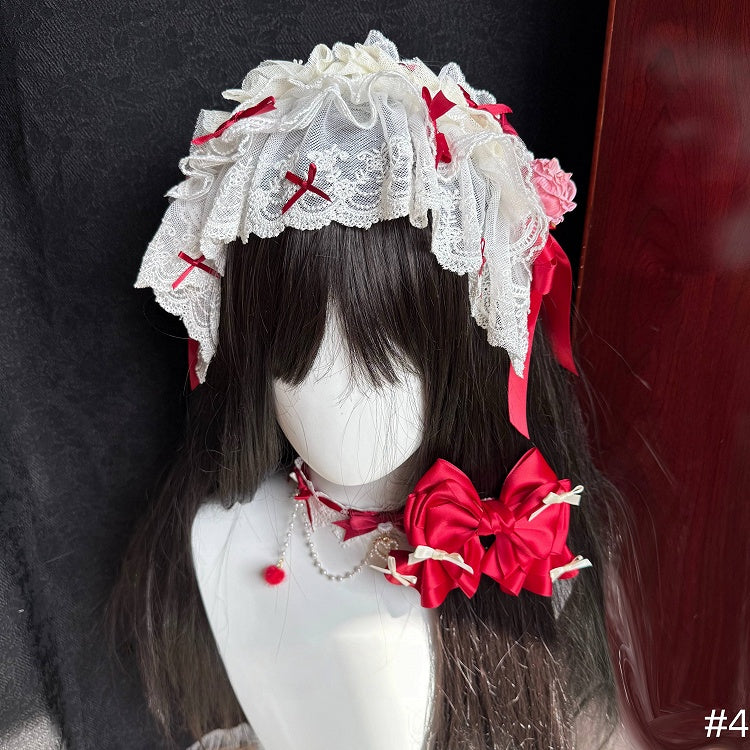 Hime - Set Hairband Lolita Accessory White Red
