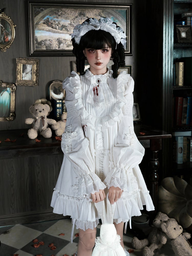 Kurzes Korsett Brosche OP Version Gürtel Gothic Set Pumphose Weiß + Lolita Jabot - Asymmetrisch