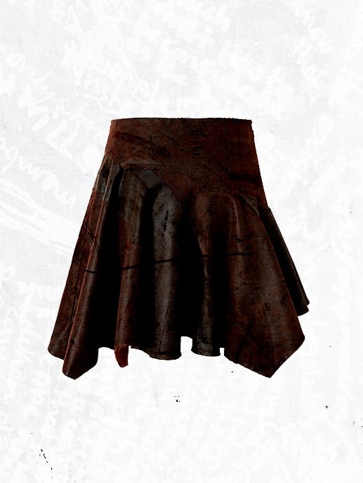 Asymmetrischer Rock Punk Rot mit Stickerei Ödland Saum Braun Blumen Wildleder