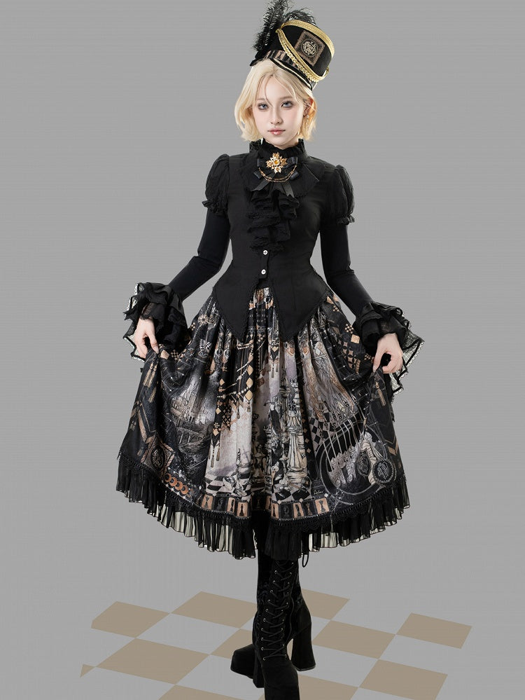 Rock Thema Schwarz Taille Korsett Gürtel Schach Lolita Print