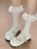 Bow Toe Style in Round with Heart Sweet Buckle - Off-white Flats Lolita PU