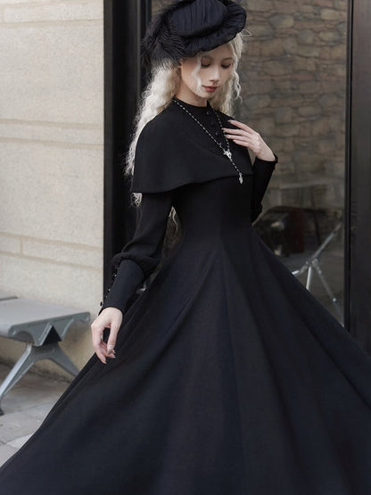 Schwarzes elegantes Cape-Design mit langen Ärmeln, Gothic-Lolita-Kleid