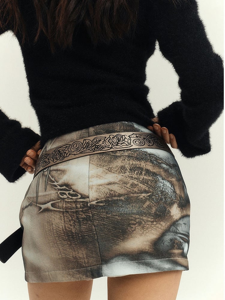 and Gray Punk Mini Bodycon Skirt Black