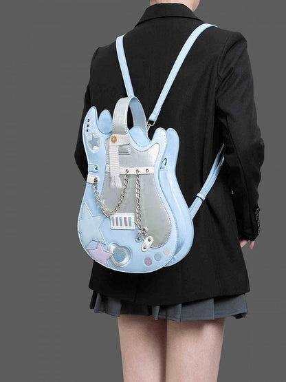 Star Bag Guitar-shaped Silver Design Blue Sweetheart Embroidered