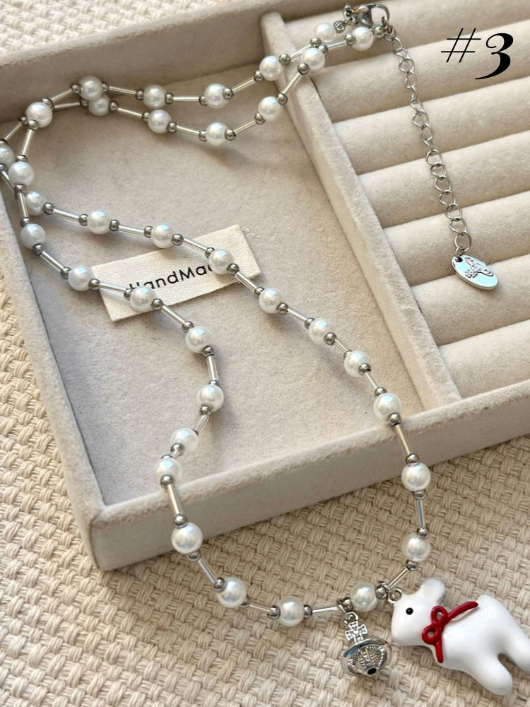 Y2K Red Bow Ring/Beaded Necklace