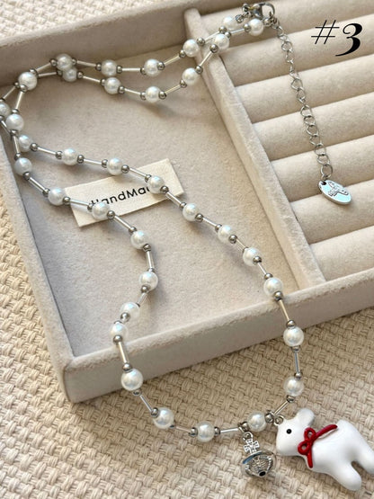 Y2K Red Bow Ring/Beaded Necklace