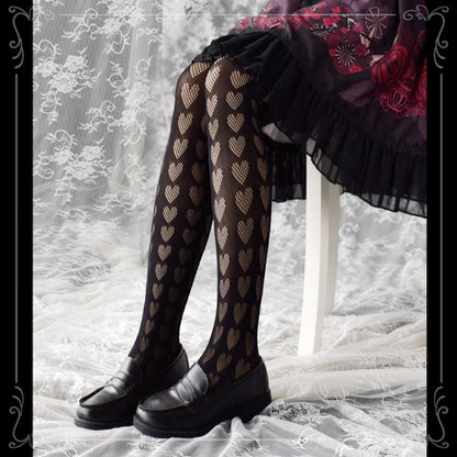 ブラック/ホワイトハート柄タイツ