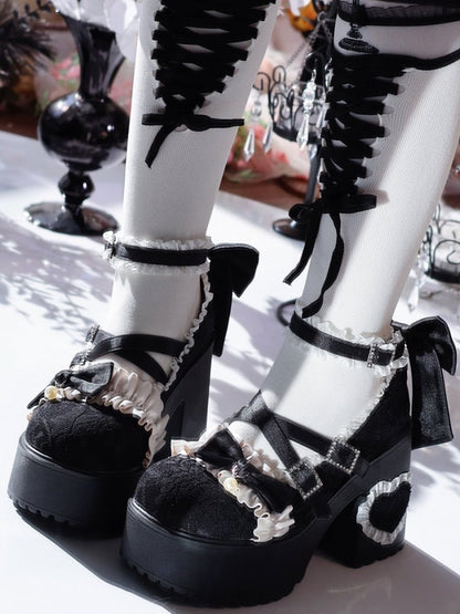 Crystal Elegant Block Mary Heel High - Lolita Buckle Black Janes Platform