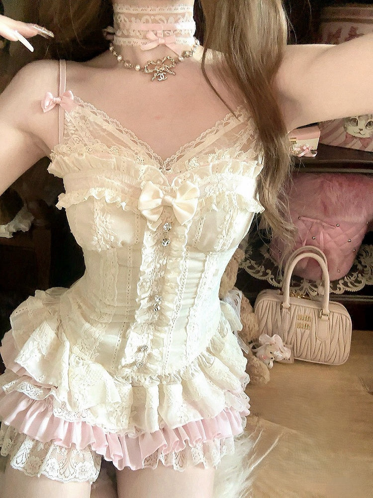 Bustier Mit Stickerei Korsett Floral Spitze Schleife Weiß Abnehmbare Rüschen