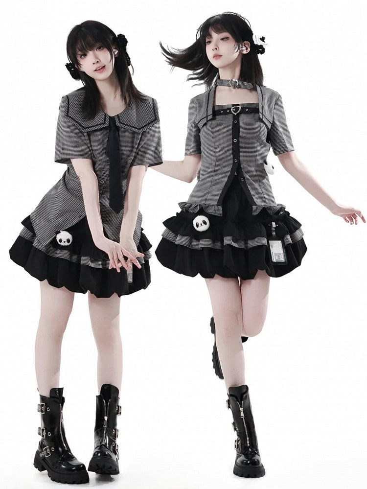 伸縮性のあるプラッシュパンダバブルスカートウエスト、カードホルダー付きブラック