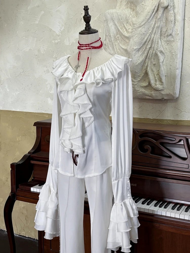 Chemise Ouji à manches gigot avec volants en cascade - Couronne de Roses