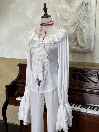 Chemise Ouji à manches gigot avec volants en cascade - Couronne de Roses