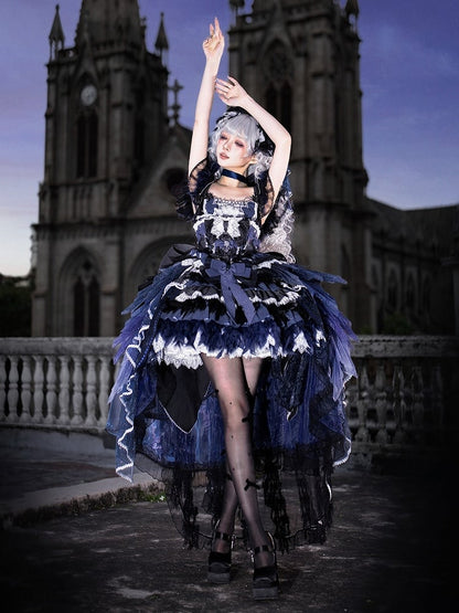 Dark Blue Swan Feather Accented Lolita JSK Dress Set - Felinae Cookie