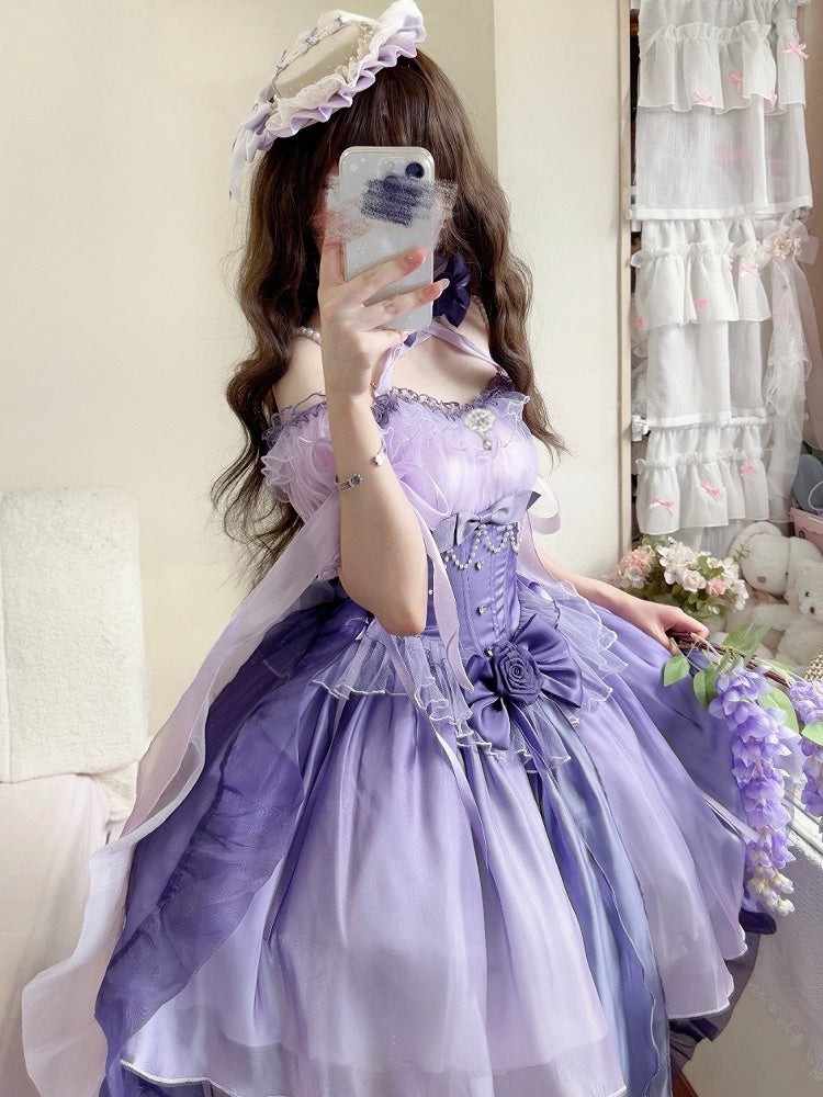 Purple with Elegant Puff Dress Short JSK Lolita Sleeves