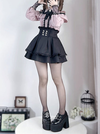 Schwarzer Jirai Kei-Rock mit hoher Taille und Stufen