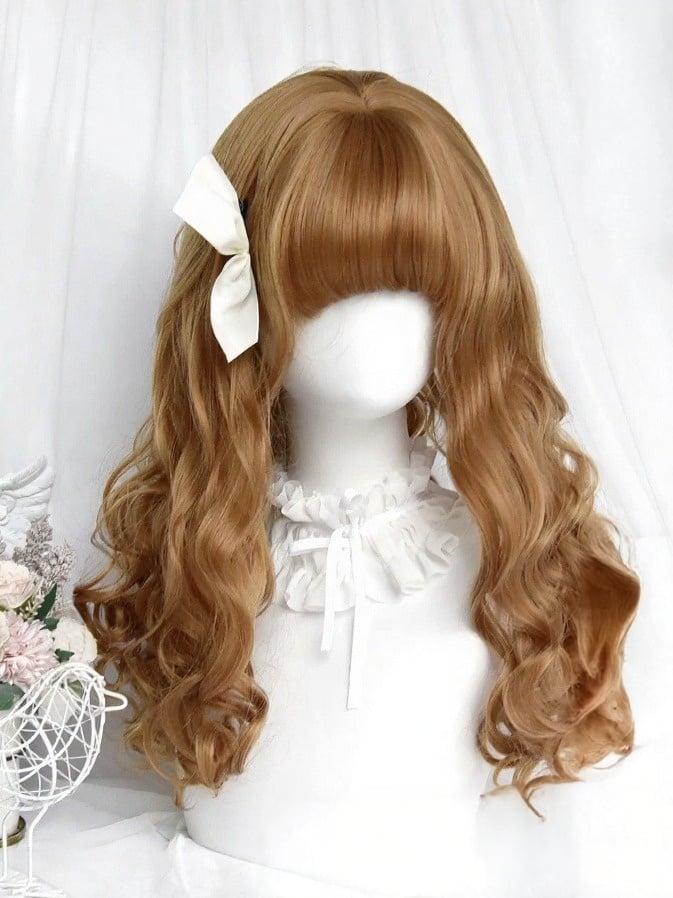 Brown 50cm Long Curly Lolita Wig with Full Bangs - Sinwavy