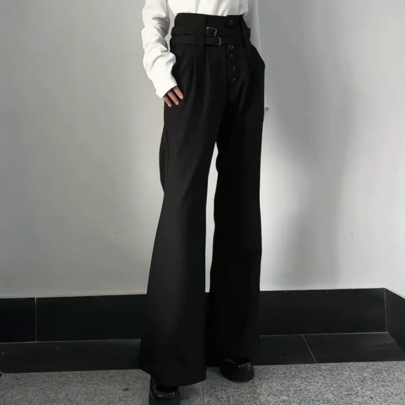 Black wide-leg Gothic trousers styled with a waist belt