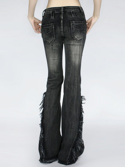 Fit Waist Cuffs- Blue/Black with Slim Raw Flared Vintage Jeans and Low Frayed