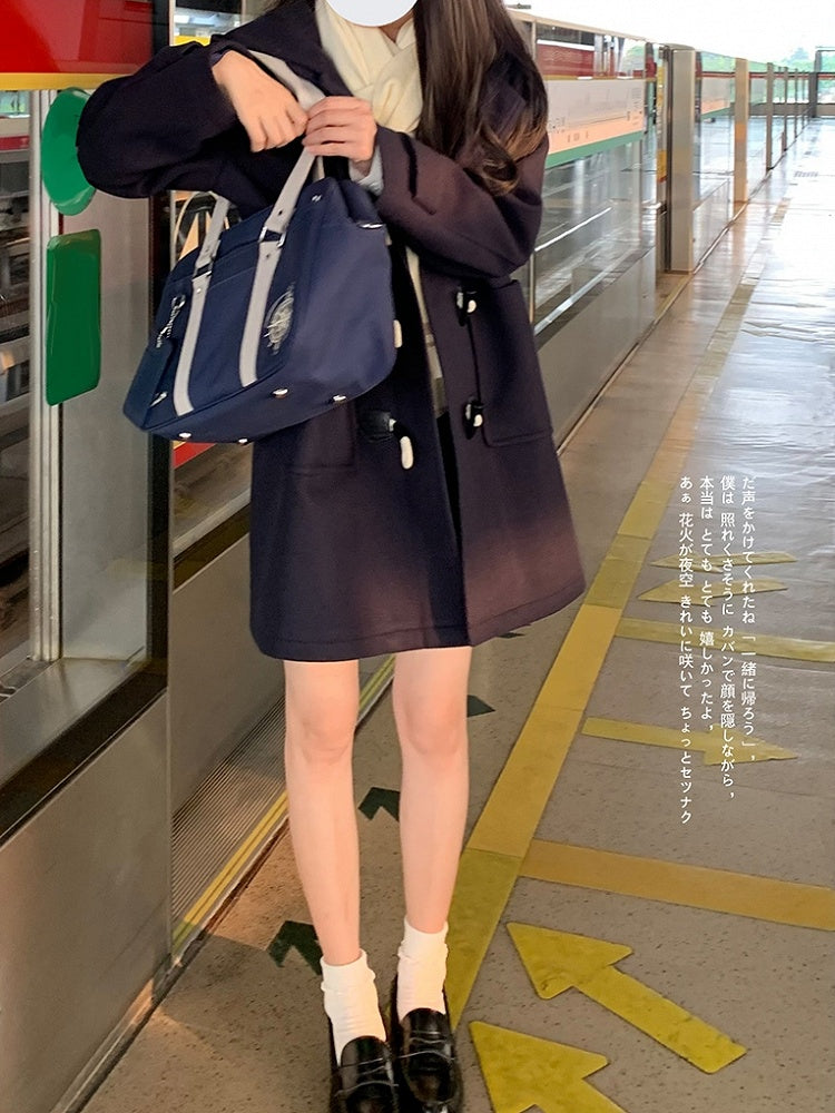 in Duffle Coat Blue Style JK Uniform Hooded Navy Preppy