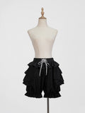 Tiered Shorts with Accents Bloomer Black Ruffle Lolita