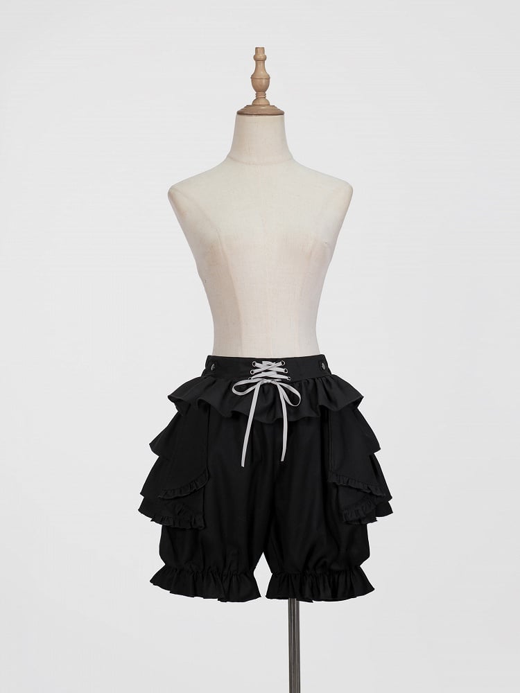 Tiered Shorts with Accents Bloomer Black Ruffle Lolita