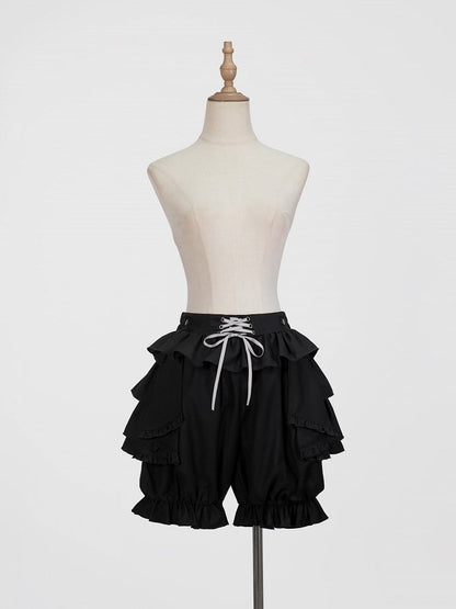 Tiered Shorts with Accents Bloomer Black Ruffle Lolita