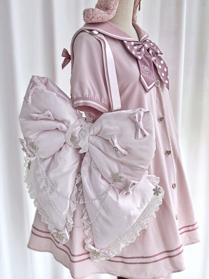 Big with Backpack Snowflakes Adorned Chain Bead Bow and Pink Sweet