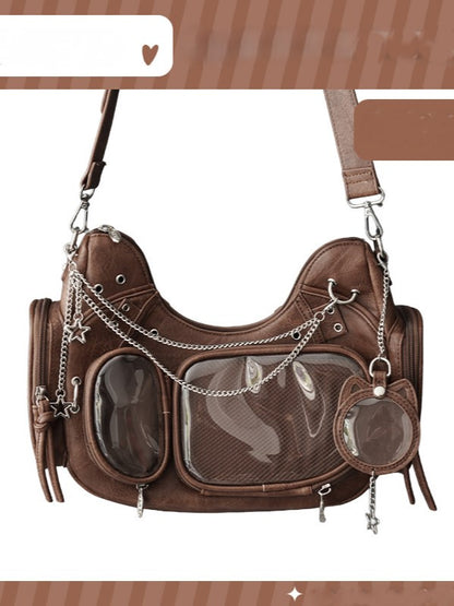 Brown Bag with Cat Ear Design Details PU Chain Crossbody Ita