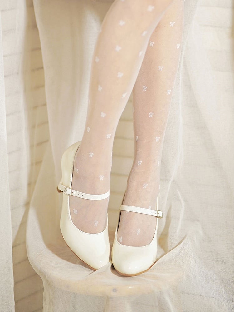 Pointed Closure for Elegant with Buckle Mid-heel/High-heel Ornate Janes Lolita White - Toe Mary