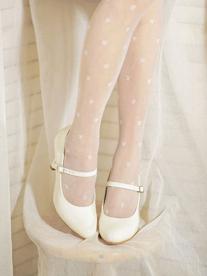 Pointed Closure for Elegant with Buckle Mid-heel/High-heel Ornate Janes Lolita White - Toe Mary