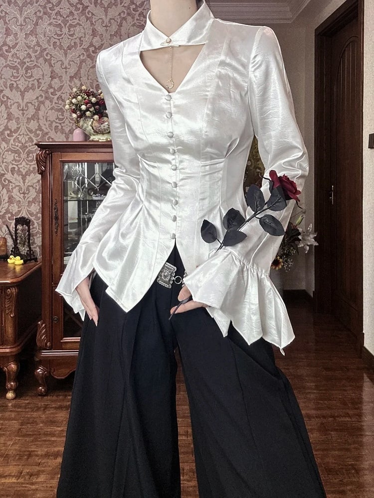 Collar Ways Wear Shirt Two White Sleeves Gothic Long Lolita