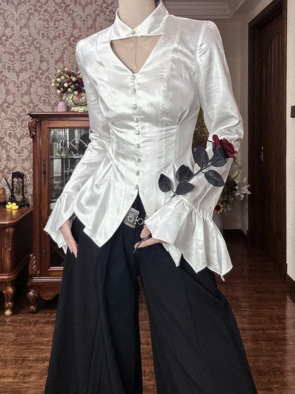 Collar Ways Wear Shirt Two White Sleeves Gothic Long Lolita