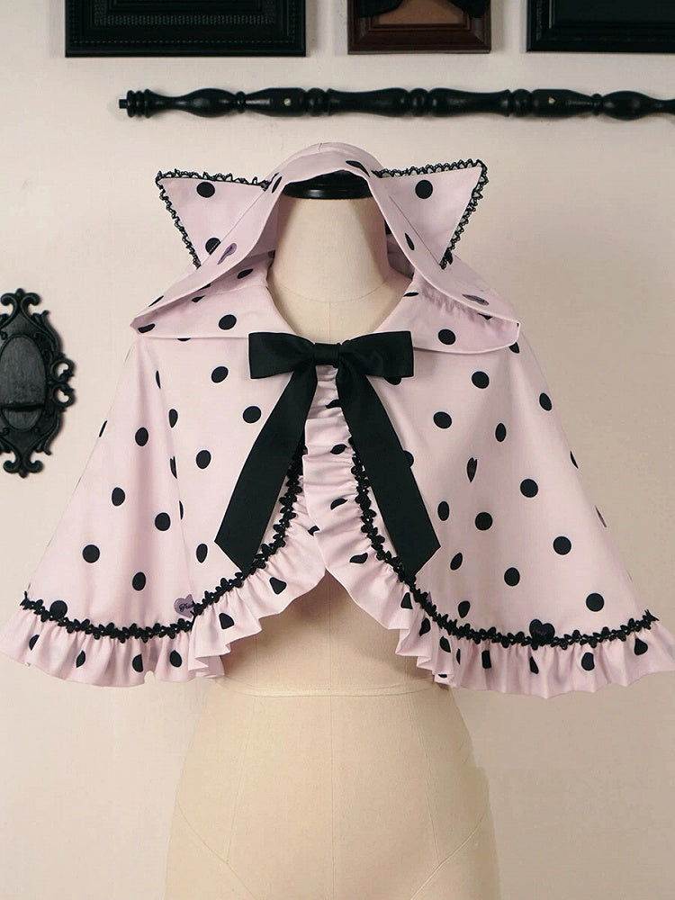 Cat Ears Dot Cape Hooded Polka Pink Lolita with