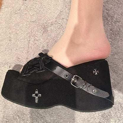 Punk Black Cross Goth Accents with Embellishment Bow Platforms