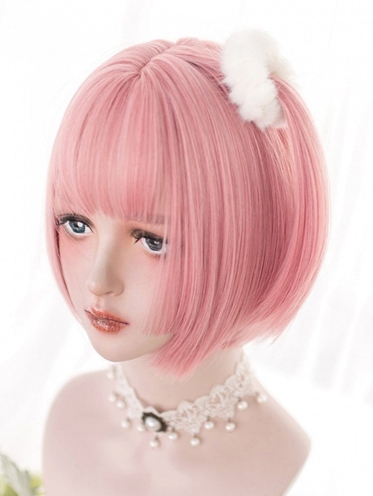 Rosa 30CM kurze Bob-Schnitt-Synthetikperücke mit Pony