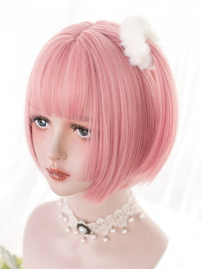 Rosa 30CM kurze Bob-Schnitt-Synthetikperücke mit Pony