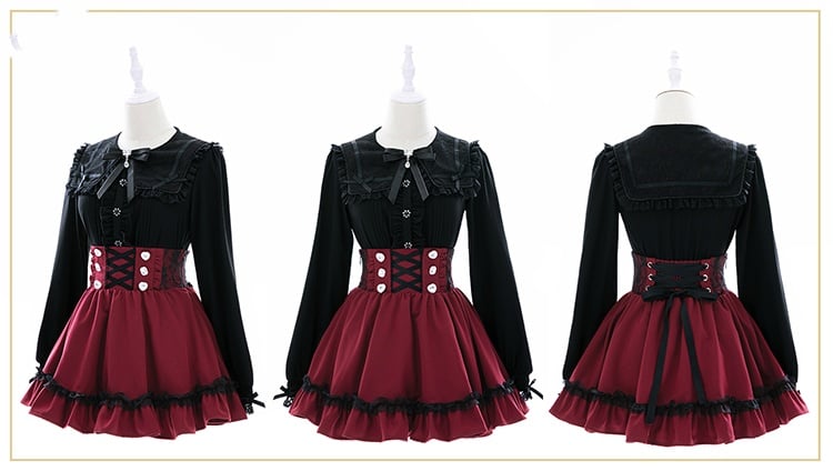 with Built-in Corset Waist Skirt: Style Landmine Cincher Red High