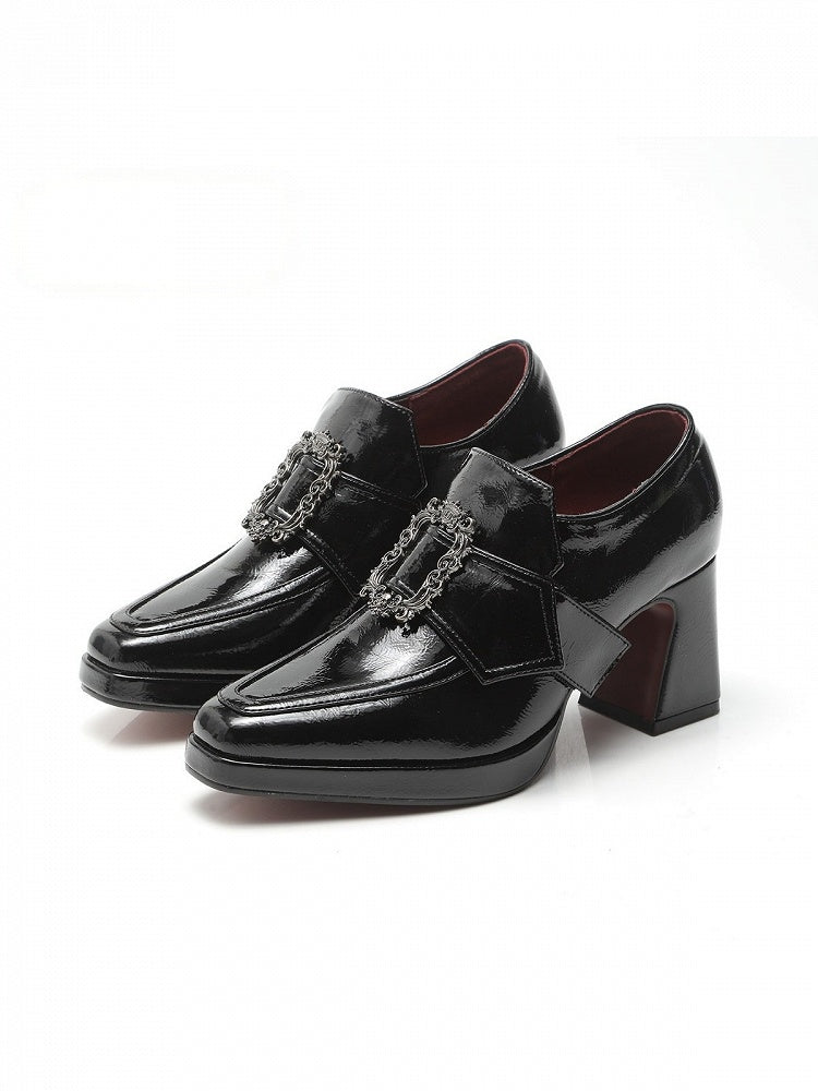 Dark Prince Style Gothic Lolita Square Toe Shoes with 7CM Heel in Black - Lacy Bones