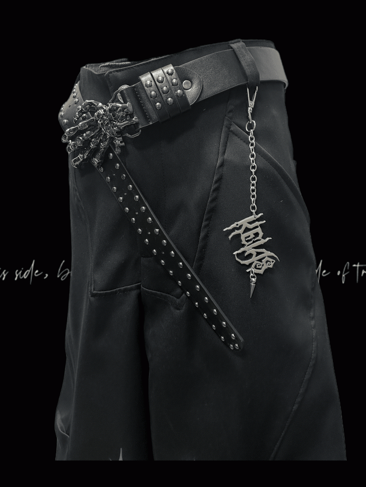 ロックY2Kワイドレッグパンツフリーチャームブラッククロスプリントパンク