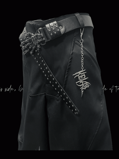 ロックY2Kワイドレッグパンツフリーチャームブラッククロスプリントパンク