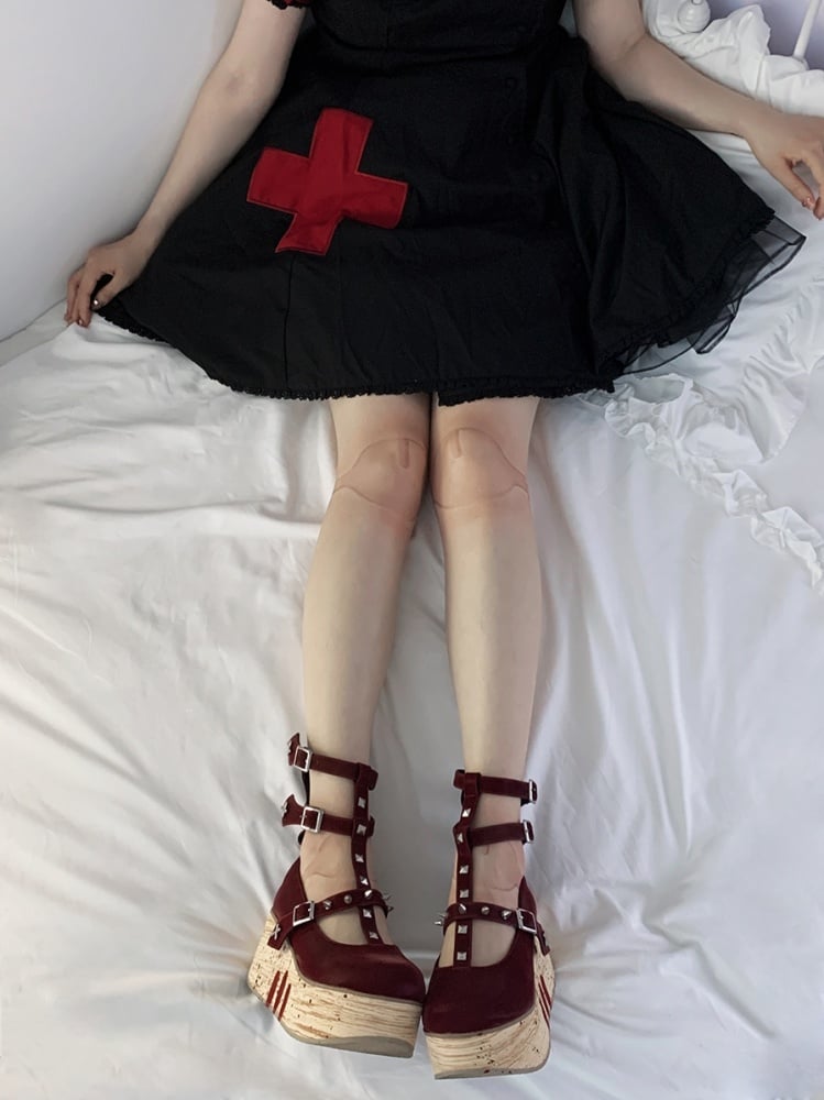 膝と足首の関節プリントヌードカラータイツ