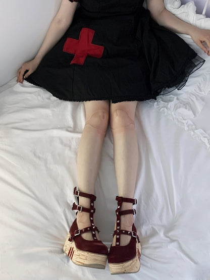 膝と足首の関節プリントヌードカラータイツ