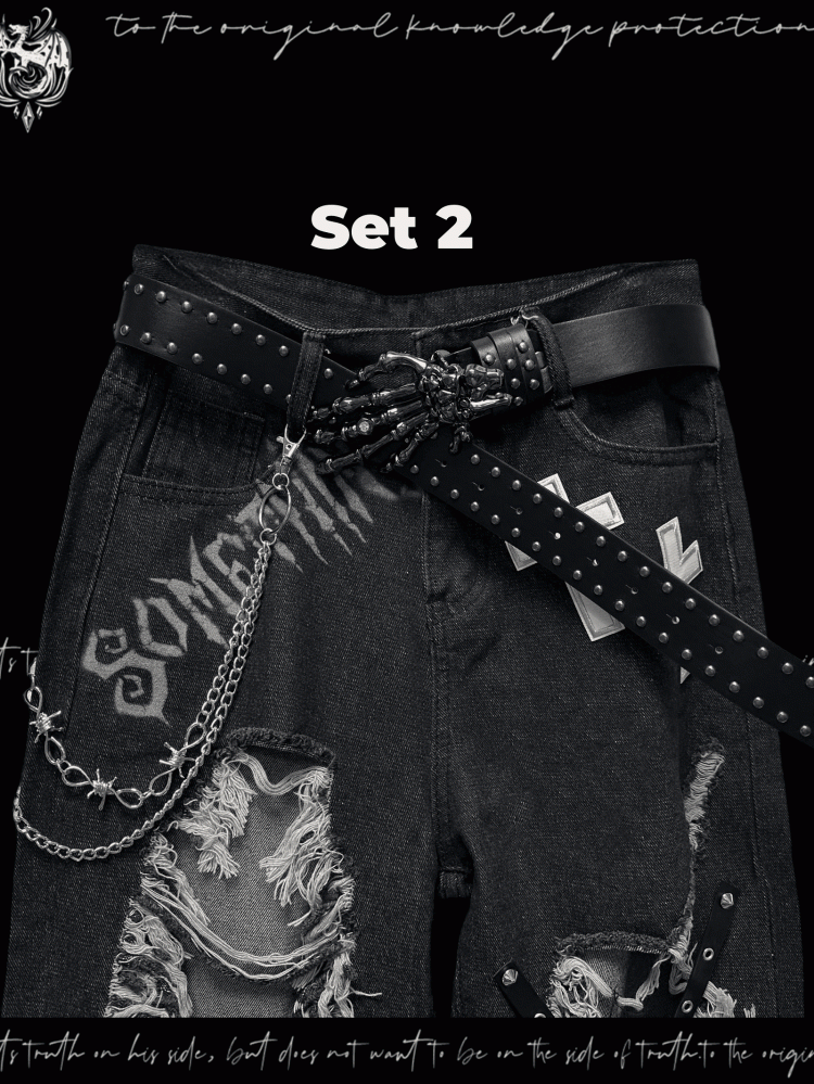 Y2K Black Cross Appliques Jeans Glamorous Criss-cross Straps Distressed Holes